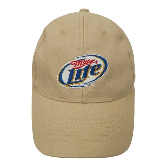 Miller Lite Embroidered Logo Khaki Strapback Cap Trucker Baseball Hat Beer Acme - Picture 1 of 15